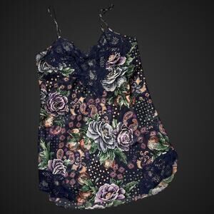 Victorias Secret Silky Strappy Floral Mini Slip Dress VTG Chemise Fairy Core